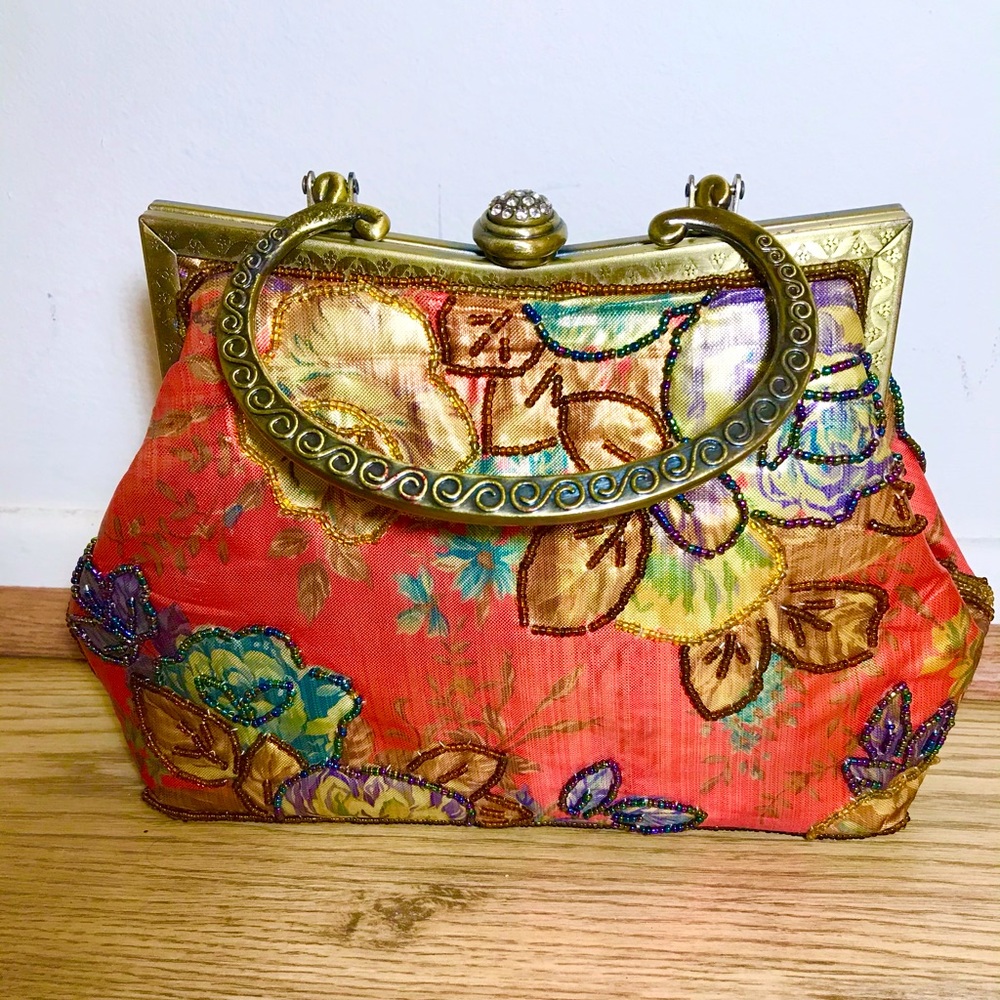 Gorgeous Vintage Evening Clutch Bag With Metal Strap Colorful Showstopping Boho